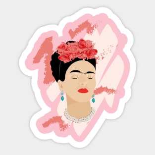 Frida Kahlo modern portrait famous mexican painter red roses headpiece decoration Sticker